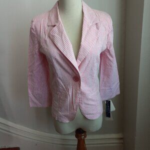 STAR CITY PINK WHITE STRIPED SEERSUCKER COTTON JACKET SHORTS SUIT SET NWT M